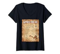 Women's Happiness Found Here Vintage Pirate Map Crab V-Neck T-Shirt