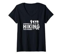 Womens Happiness Hiking Friends Trail Crew Outdoors V-Neck T-Shirt