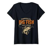 Womens Happiness is A Big Fish and A Witness Fishing Fish V-Neck T-Shirt