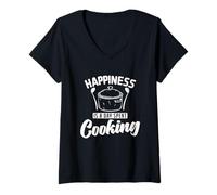 Womens Happiness is a Day Spent Cooking V-Neck T-Shirt