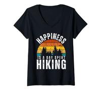 Womens Happiness is a day spent hiking cool hiking hiker camper V-Neck T-Shirt