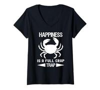 Womens Happiness is a Full Crab Trap Funny Crabbing V-Neck T-Shirt