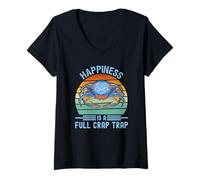 Womens Happiness is a Full Crab Trap Funny Crabbing V-Neck T-Shirt