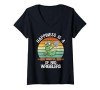 Women's Happiness is A Handful of Red Wigglers Composting V-Neck T-Shirt
