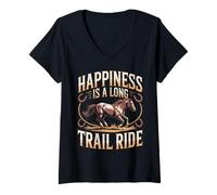 Women's Happiness is A Long Trail Ride Horse V-Neck T-Shirt