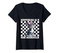 Womens Happiness is A Mini Schnauzer Miniature Schnauzer Dog Girl V-Neck T-Shirt