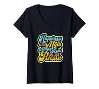 Womens Happiness is a Myth Made Real by The Pursuit Retro pop tee 2 V-Neck T-Shirt