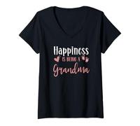 Womens Happiness is Being A Grandma Baby Girl Announcement Birthday V-Neck T-Shirt