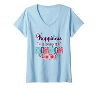 Womens Happiness is Being a Mommom Ever Women Floral Decor Grandma V-Neck T-Shirt