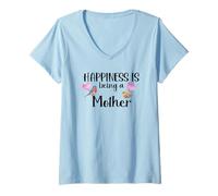 Womens Happiness is Being A Mother mom Birthday Present Idea Xmas V-Neck T-Shirt