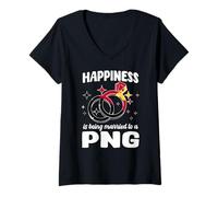 Womens Happiness is Being Married to A PNG Papua New Guinea Wedding V-Neck T-Shirt