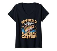 Women's Happiness is Catching a Flathead Catfish Angler V-Neck T-Shirt