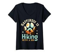 Women's Happiness is Hiking with A Dog V-Neck T-Shirt