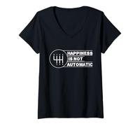 Women's Happiness is Not Automatic But Manual Car Transmission V-Neck T-Shirt