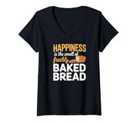Women's Happiness is The Smell of Freshly Baked Bread Baking V-Neck T-Shirt