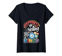 Womens Happiness Is Yelling Bingo USA American Flag Patriotic V-Neck T-Shirt