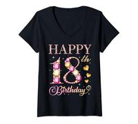 Womens Happy 18th Birthday 18 Years Old Men Women Birthday Party V-Neck T-Shirt