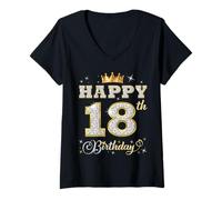 Womens Happy 18th Birthday 18 Years Old Women Men Birthday Party V-Neck T-Shirt