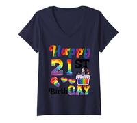 Women's Happy 21st Birth Gay LGBTQ Rainbow Birthday Celebration V-Neck T-Shirt
