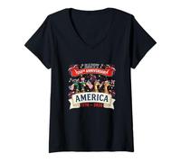 Women's Happy 250th Anniversary America 1776-2026 4th July Ducks V-Neck T-Shirt