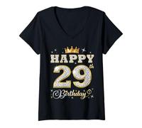 Womens Happy 29th Birthday 29 Years Old Women Men Birthday Party V-Neck T-Shirt