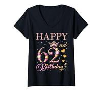 Womens Happy 62nd Birthday 62 Years Old Men Women Birthday Party V-Neck T-Shirt