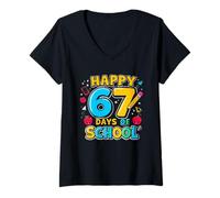 Womens Happy 67th Day of School Teacher Student 100 Days Smarter V-Neck T-Shirt