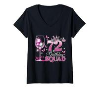 Women's Happy 72nd Birthday Squad Pink Wine 72 Years Old Queen V-Neck T-Shirt