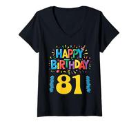 Womens Happy 81st Birthday Apparel Bright and Fun V-Neck T-Shirt