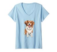 Womens Happy and Playful Kooikerhondje Illustration V-Neck T-Shirt