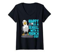 Womens Happy As A Seagull With A French Fry Seagulls Harbor V-Neck T-Shirt