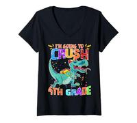 Womens Happy Back to School Look Out I'm Going to Crush 4th Grade V-Neck T-Shirt