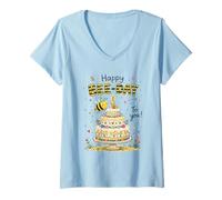 Women's Happy Bee-Day First Year Celebration Cake V-Neck T-Shirt