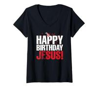 Womens Happy Birthday Jesus Party Hat Christmas Christians Tees V-Neck T-Shirt