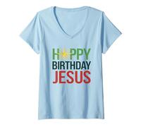 Womens Happy Birthday Jesus Star Christmas Design V-Neck T-Shirt