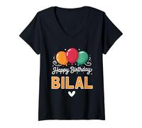 Womens Happy Birthday Saying Bilal V-Neck T-Shirt
