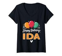 Womens Happy Birthday Saying Ida V-Neck T-Shirt