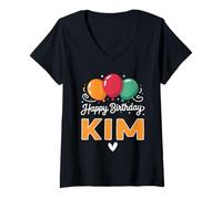 Womens Happy Birthday Saying Kim V-Neck T-Shirt