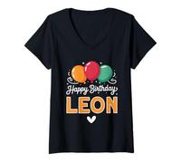 Womens Happy Birthday Saying Leon V-Neck T-Shirt