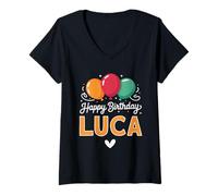 Womens Happy Birthday Saying Luca V-Neck T-Shirt