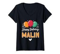 Womens Happy Birthday Saying Malin V-Neck T-Shirt