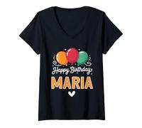Womens Happy Birthday Saying Maria V-Neck T-Shirt