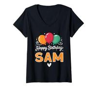 Womens Happy Birthday Saying Sam V-Neck T-Shirt