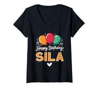 Womens Happy Birthday Saying Sila V-Neck T-Shirt