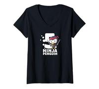 Women's Happy Birthday, This Ninja Penguin Turned 5 V-Neck T-Shirt