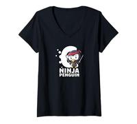 Women's Happy Birthday, This Ninja Penguin Turned 6 V-Neck T-Shirt