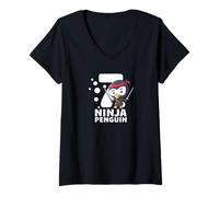 Women's Happy Birthday, This Ninja Penguin Turned 7 V-Neck T-Shirt