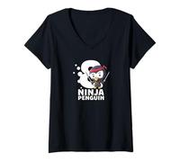Women's Happy Birthday, This Ninja Penguin Turned 8 V-Neck T-Shirt