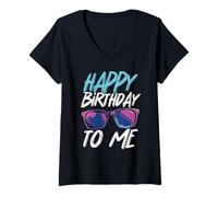 Womens Happy Birthday to Me Cool Sunglasses Party V-Neck T-Shirt