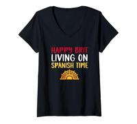 Women's Happy Brit Living On Spanish Time - Fun British Spain Expat V-Neck T-Shirt